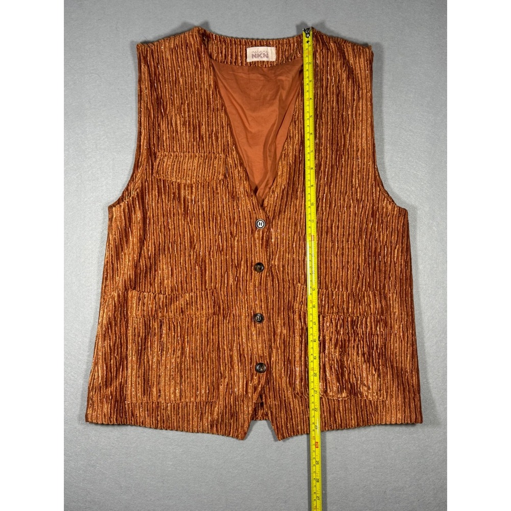 Fall Shimmer Indie Nekane NKN Copper Orange Metallic Button Front Vest Size L - Picture 5 of 8